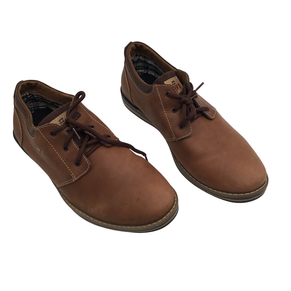 Doers Mens Brown Leather Derby Shoes Lace Up Casual Oxfords Plaid Lining 42
